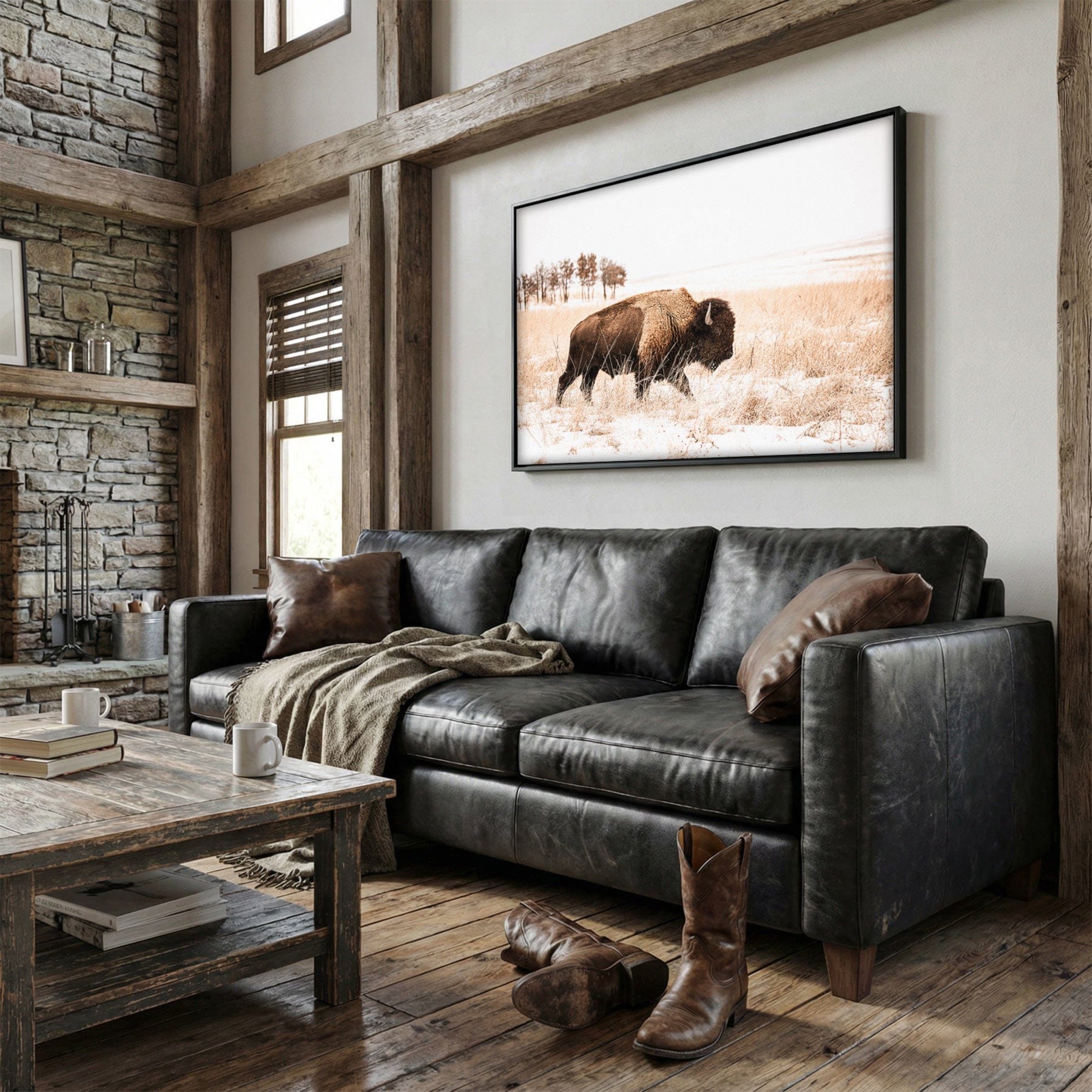 Bison Canvas Wall Art - Brown & Sepia Tone Western Decor Wall Art Teri James Photography