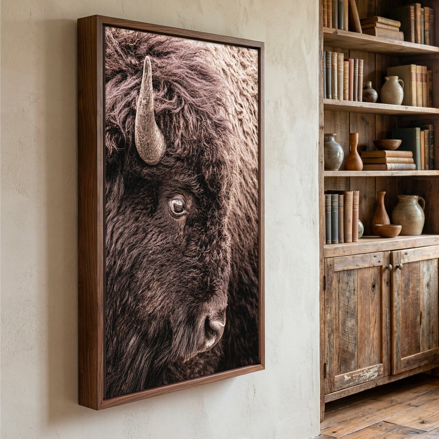 Bison Canvas Wall Art - Closeup Bison Photo - Vertical Animal Art Decor Wall Art Teri James Photography