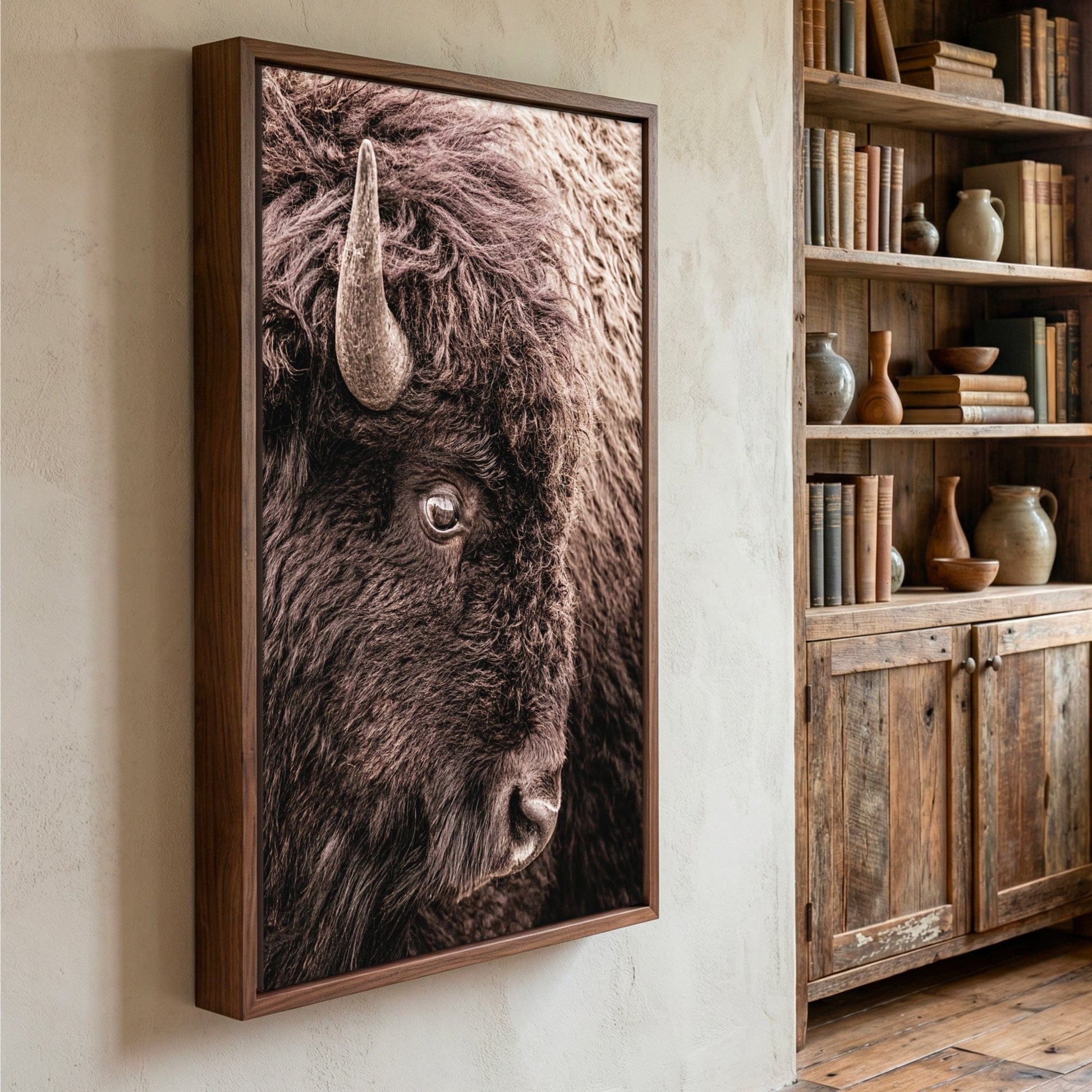 Bison Canvas Wall Art - Closeup Bison Photo - Vertical Animal Art Decor Wall Art Teri James Photography