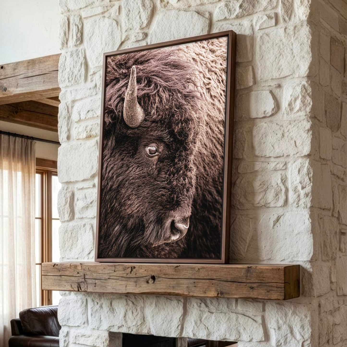 Bison Canvas Wall Art - Closeup Bison Photo - Vertical Animal Art Decor Wall Art Teri James Photography