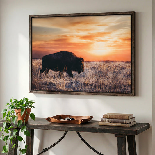 Bison Wall Art Canvas - Colorful Orange Sunset Wall Art Teri James Photography