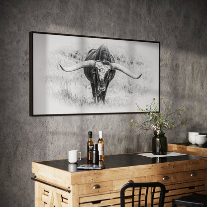 Black and White Longhorn Panorama Wall Art Teri James Photography