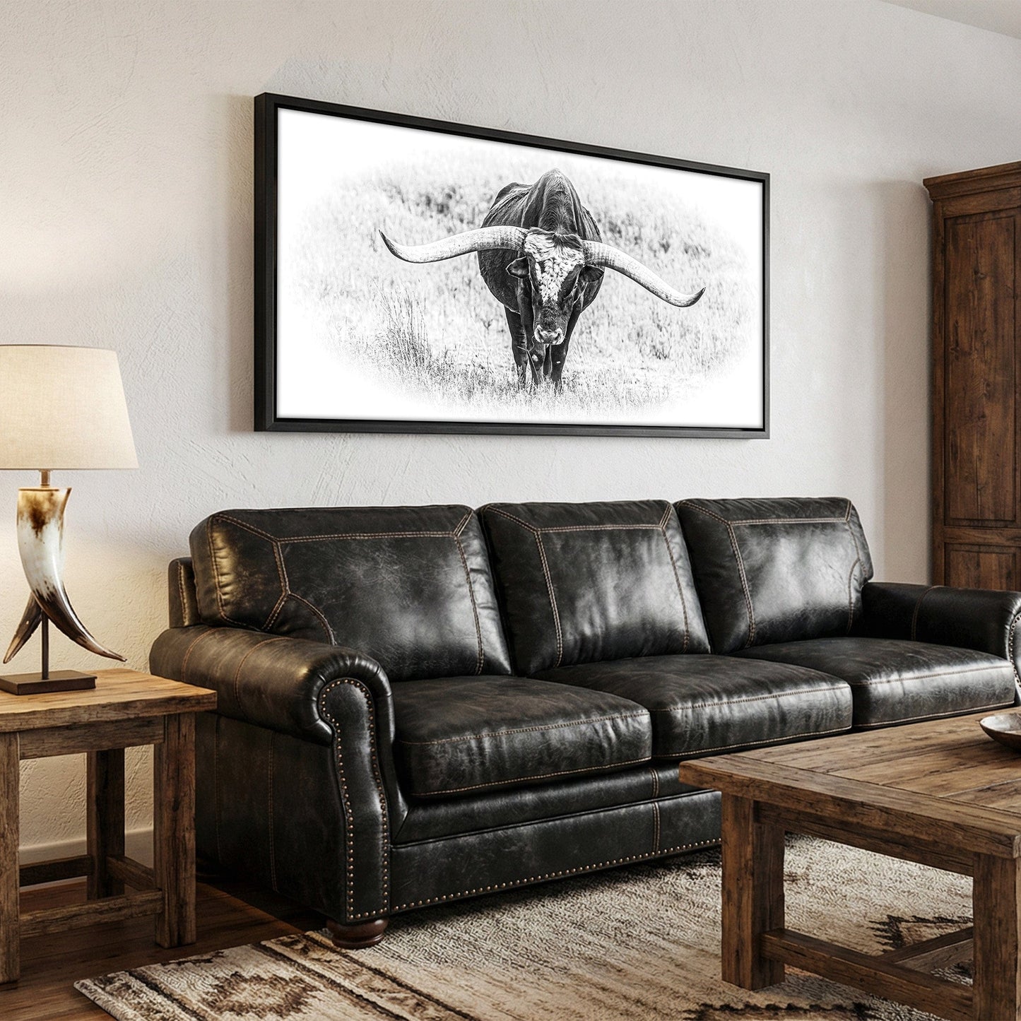 Black and White Longhorn Panorama Wall Art Teri James Photography