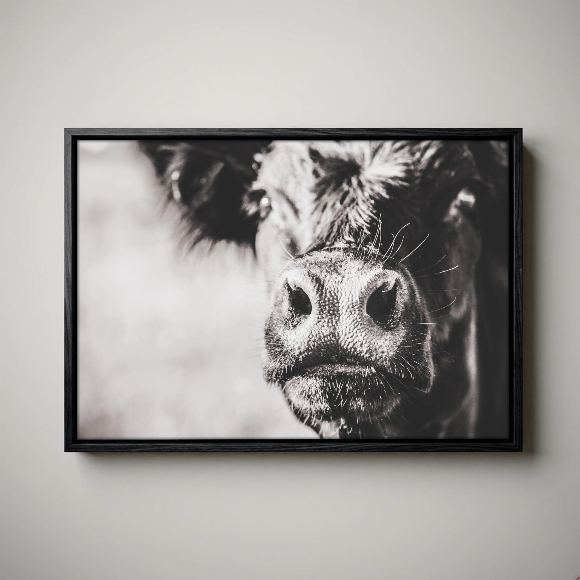 Black Angus Canvas Art - Playful Cow Closeup