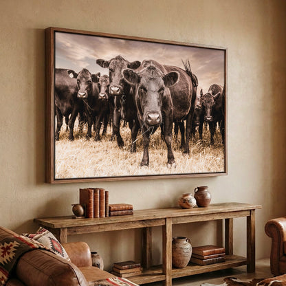 Black Angus Canvas Art - Rustic Western Wall Decor Cow Print Canvas-Walnut Frame / 12 x 18 Inches