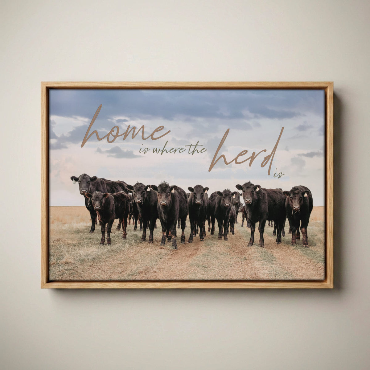 Black Angus Canvas - Inspirational Wall Art Canvas-Natural Oak Float Frame / 12 x 18 Inches