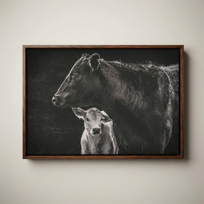 Black Angus Canvas Print - Cow and Calf Print