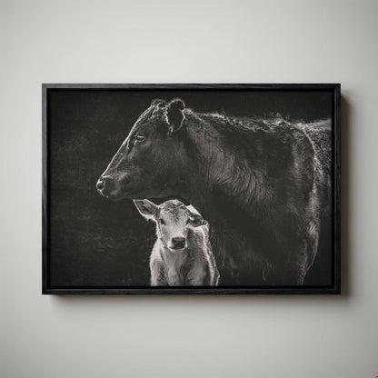 Black Angus Canvas Print - Cow and Calf Print
