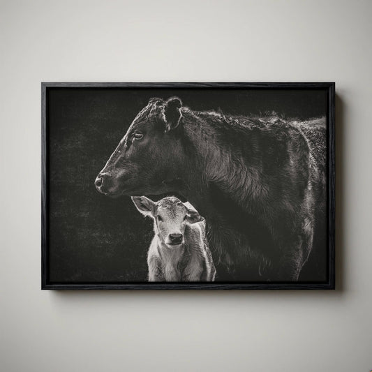 Black Angus Canvas Print - Cow and Calf Print