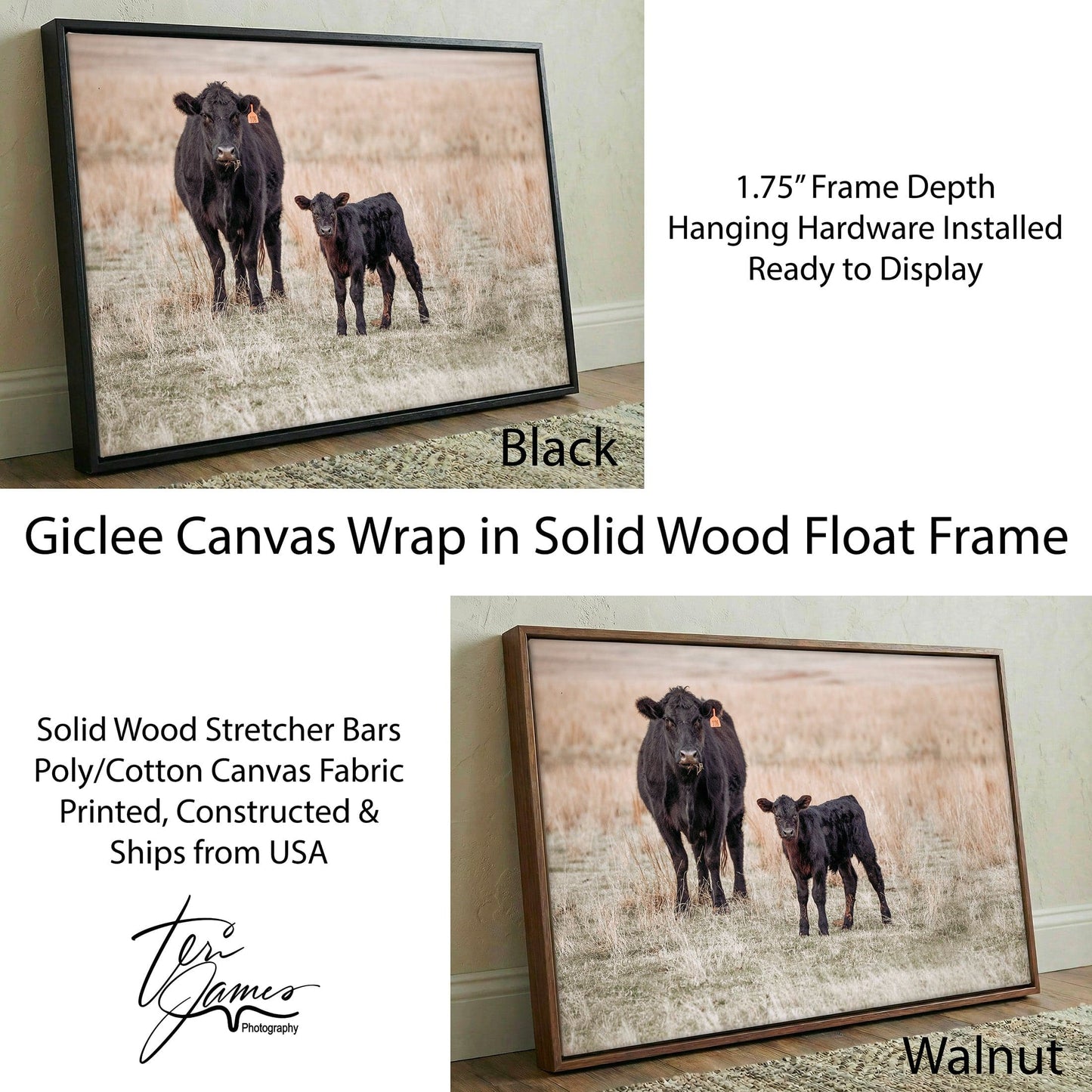 Black Angus Canvas Print – Cow and Calf Rustic Nursery Art by Teri James Canvas-Black Frame / 12 x 18 Inches Wall Art Teri James Photography