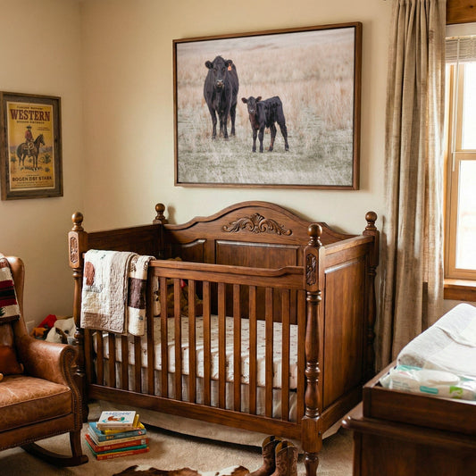 Black Angus Canvas Print – Cow and Calf Rustic Nursery Art by Teri James Wall Art Teri James Photography