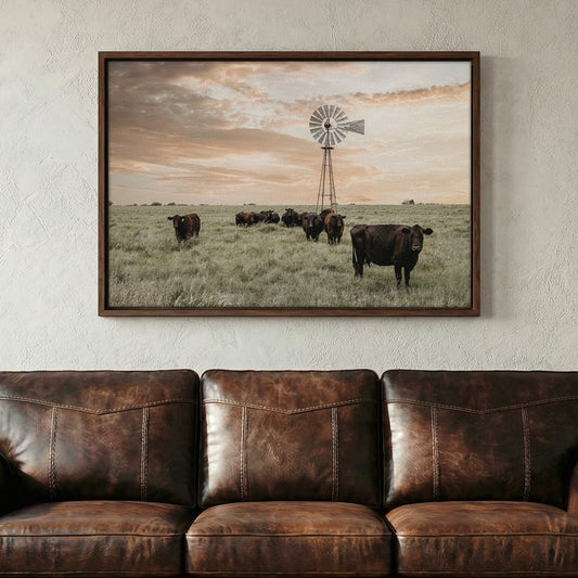 Black Angus Cattle and Old Windmill Wall Art Teri James Photography