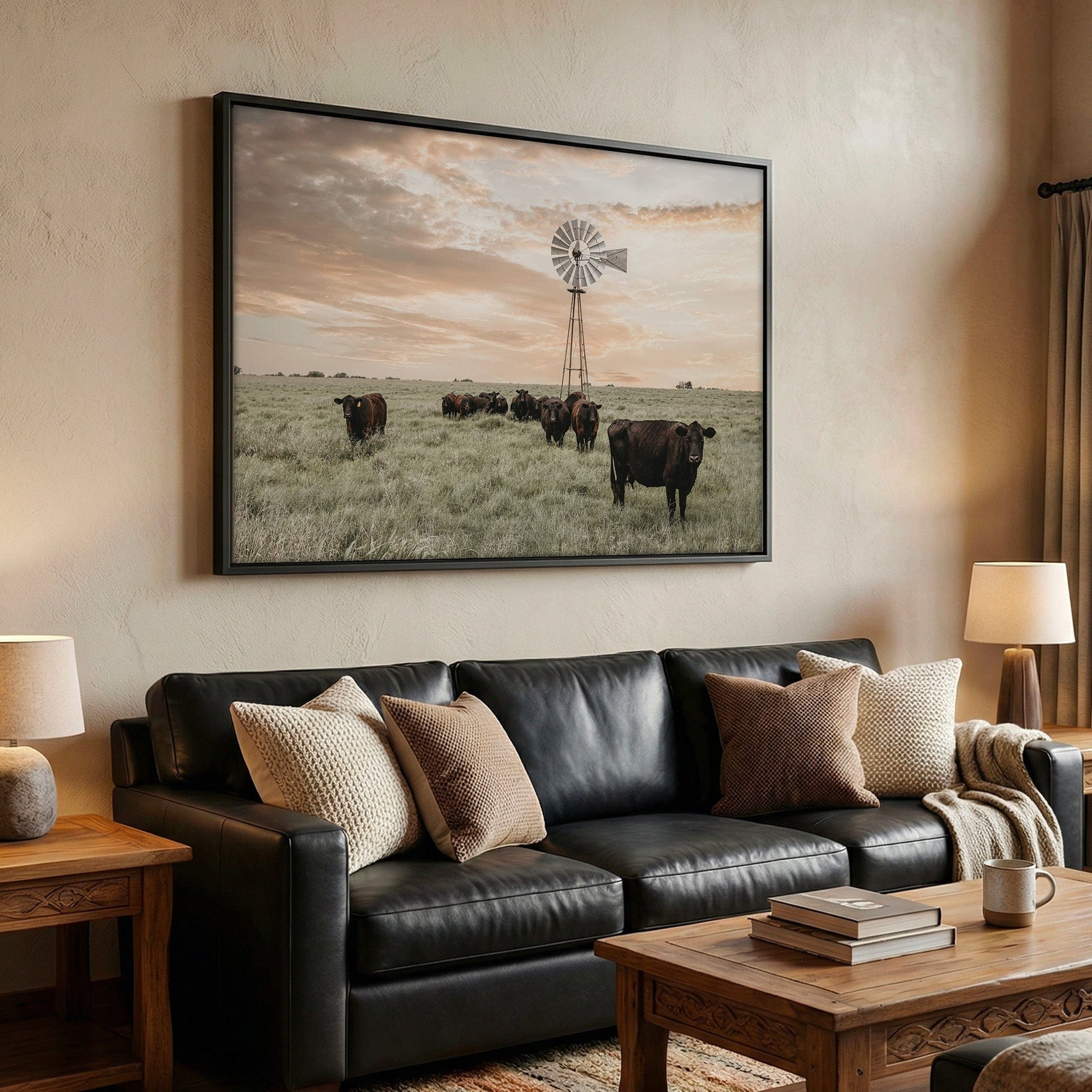 Black Angus Cattle and Old Windmill Wall Art Teri James Photography