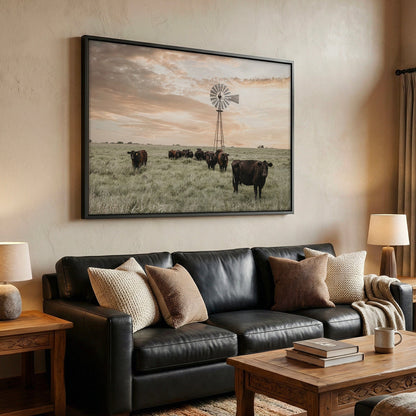 Black Angus Cattle and Old Windmill Wall Art Teri James Photography
