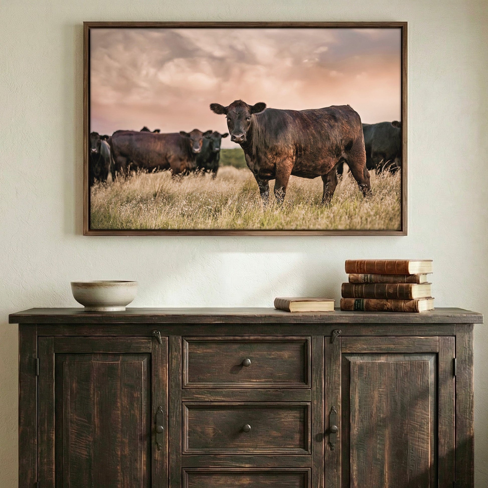 Black Angus Cattle at Sunset - Angus Cows Wall Art Canvas Wall Art Teri James Photography