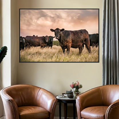 Black Angus Cattle at Sunset - Angus Cows Wall Art Canvas Wall Art Teri James Photography
