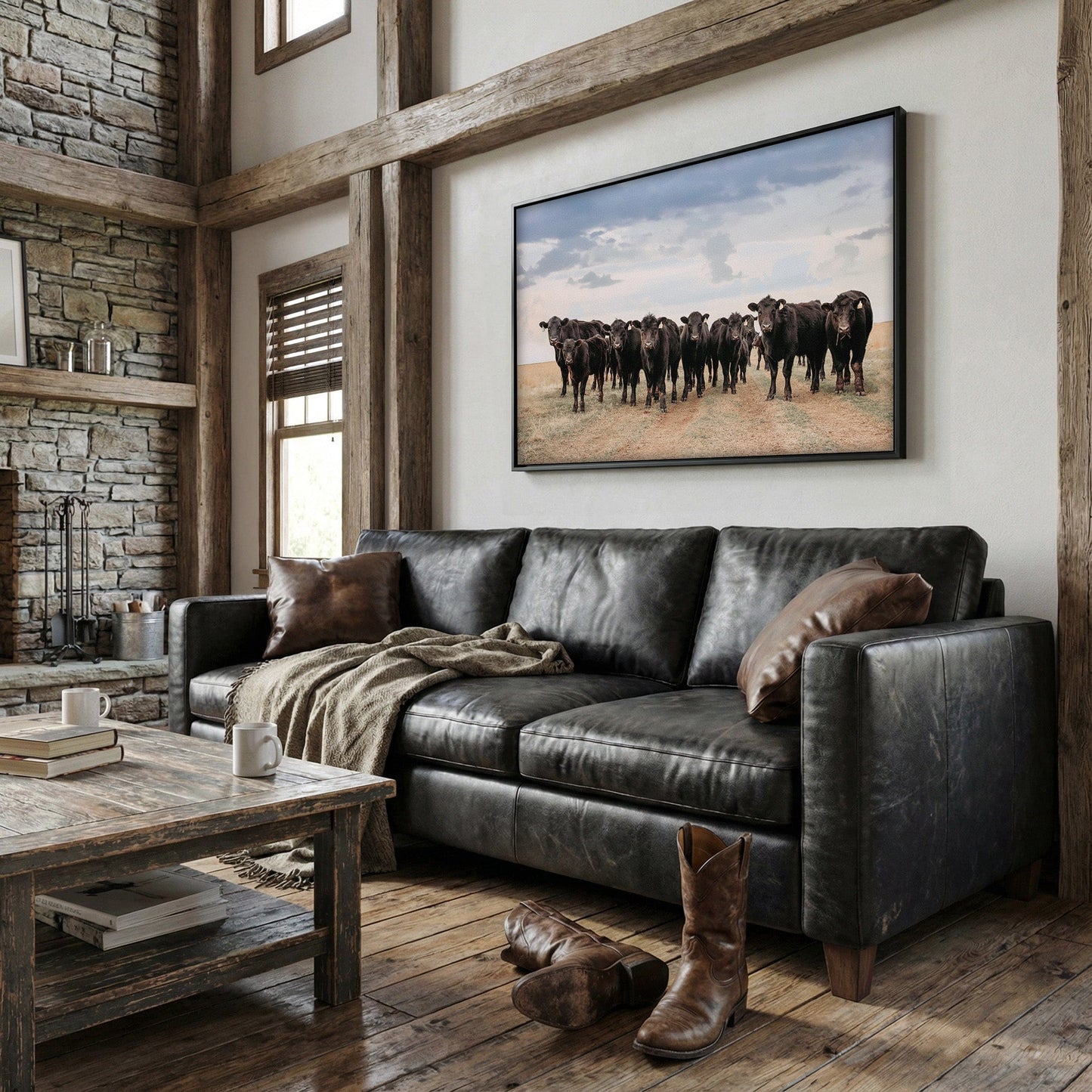 Black Angus Cattle Decor - Blue Oklahoma Sky Wall Art Teri James Photography