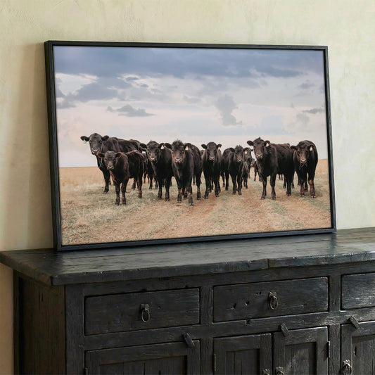 Black Angus Cattle Decor - Blue Oklahoma Sky Wall Art Teri James Photography
