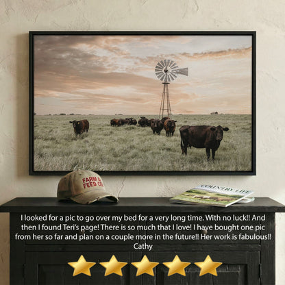 Black Angus Cattle Rustic Windmill Art – Farmhouse Wall Decor & Country Life Artwork Wall Art Teri James Photography