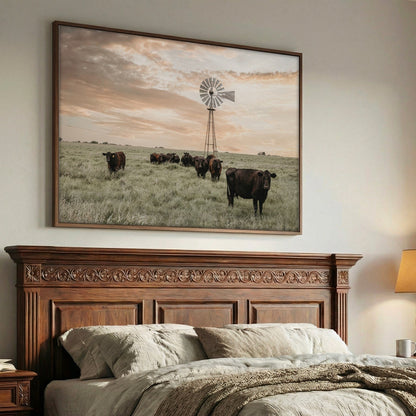 Black Angus Cattle Rustic Windmill Art – Farmhouse Wall Decor & Country Life Artwork Wall Art Teri James Photography