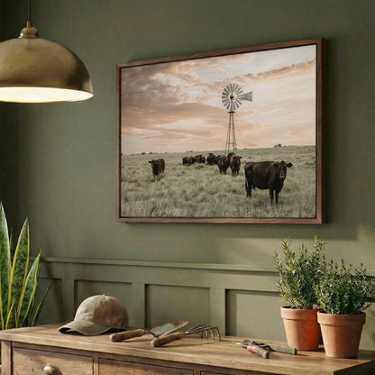 Black Angus Cattle Rustic Windmill Art – Farmhouse Wall Decor & Country Life Artwork Wall Art Teri James Photography