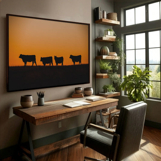 Black Angus Cattle Sunset Print Wall Art Teri James Photography
