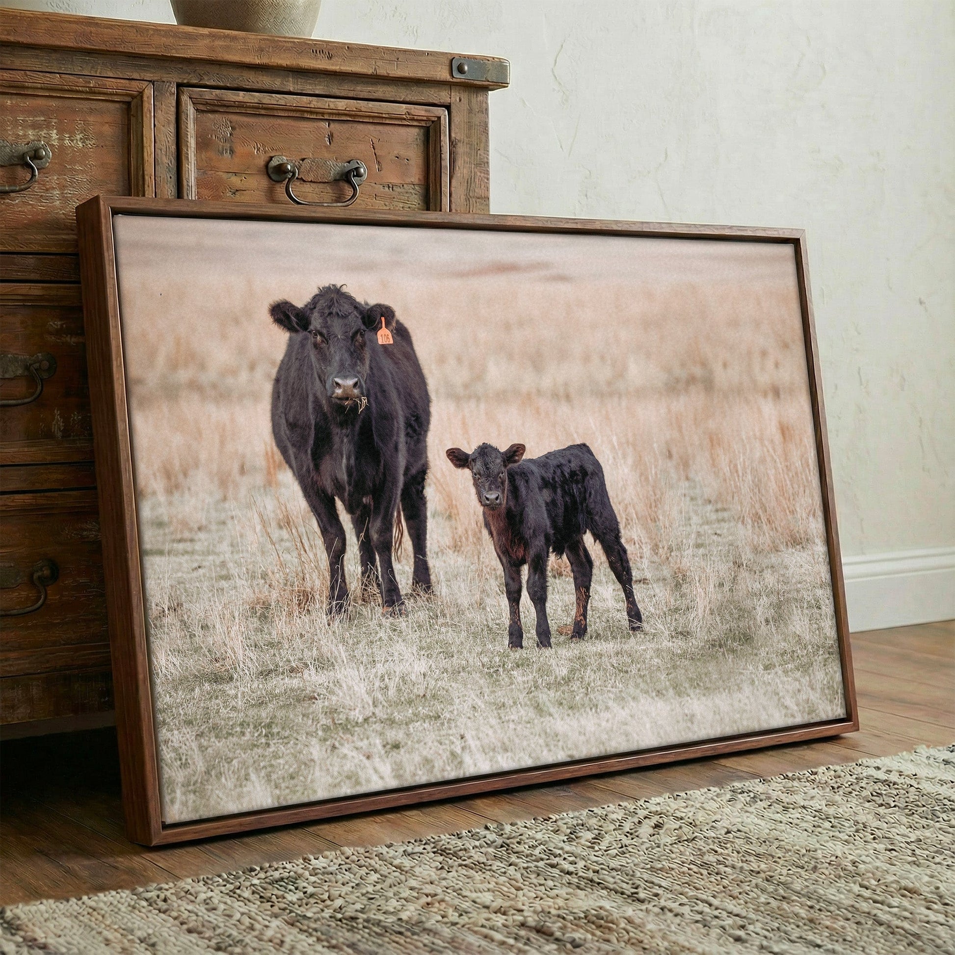 Black Angus Cow and Calf Canvas Print Wall Art Teri James Photography