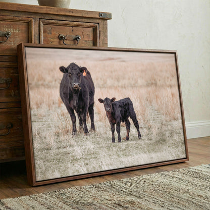 Black Angus Cow and Calf Canvas Print Wall Art Teri James Photography