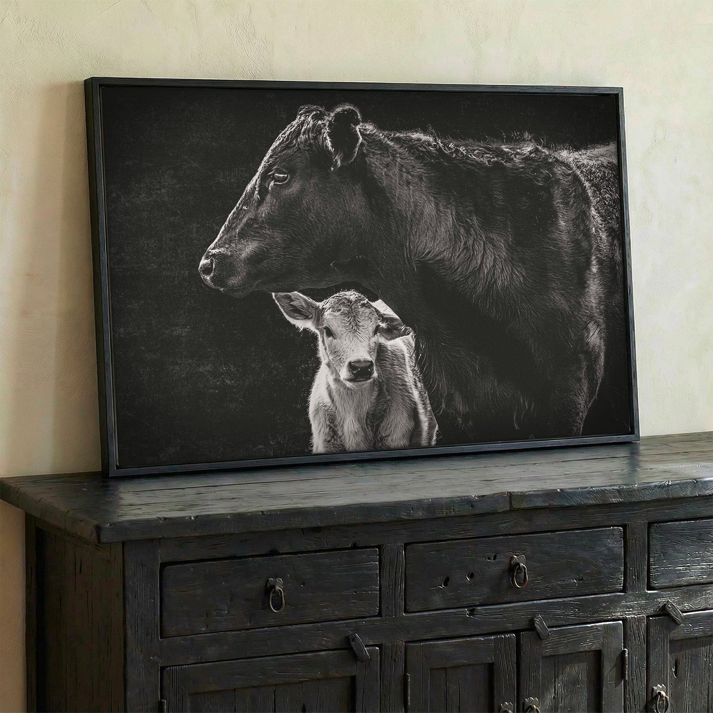 Black Angus Cow and Calf in Black & White - Modern Western Wall Art Teri James Photography