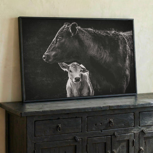 Black Angus Cow and Calf in Black & White - Modern Western Wall Art Teri James Photography