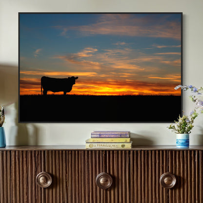 Black Angus Cow at Sunset Canvas Print Wall Art Teri James Photography