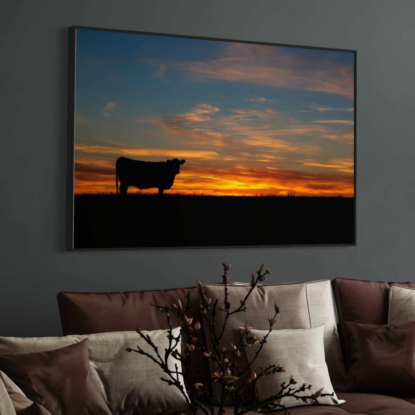 Black Angus Cow at Sunset Canvas Print Wall Art Teri James Photography