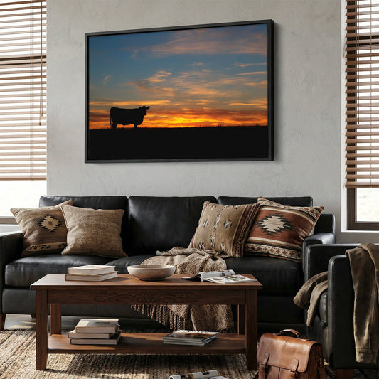 Black Angus Cow at Sunset Canvas Print Wall Art Teri James Photography