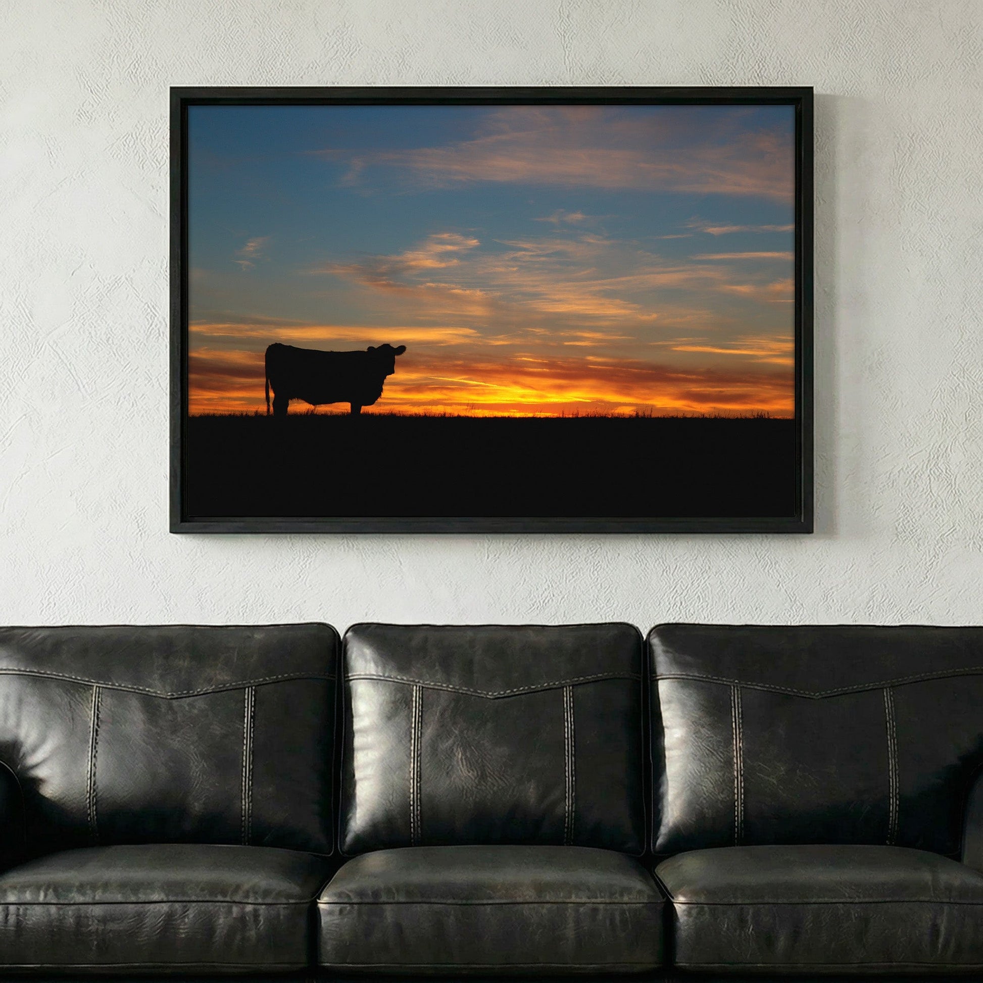 Black Angus Cow at Sunset Canvas Print Wall Art Teri James Photography
