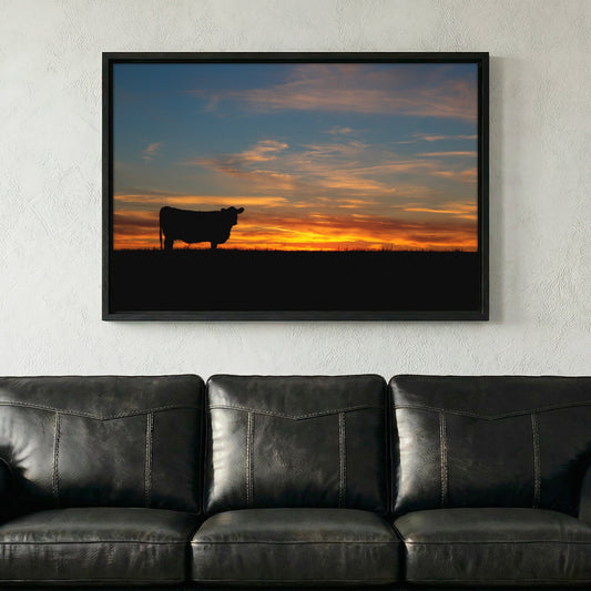 Black Angus Cow at Sunset Canvas Print Wall Art Teri James Photography