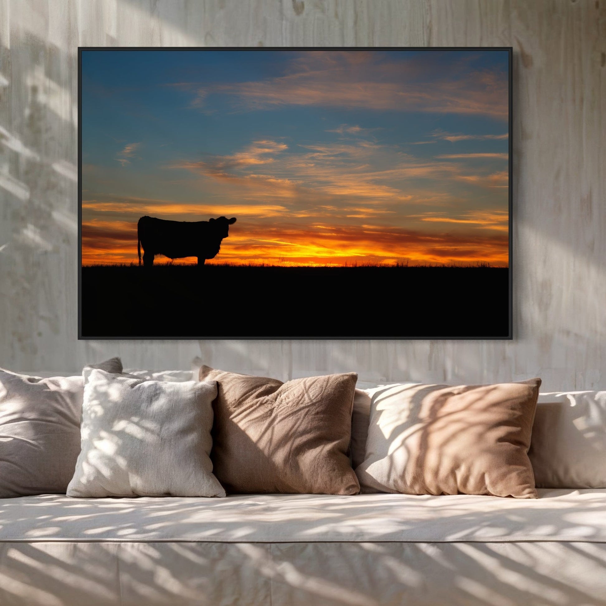 Black Angus Cow at Sunset Canvas Print Wall Art Teri James Photography