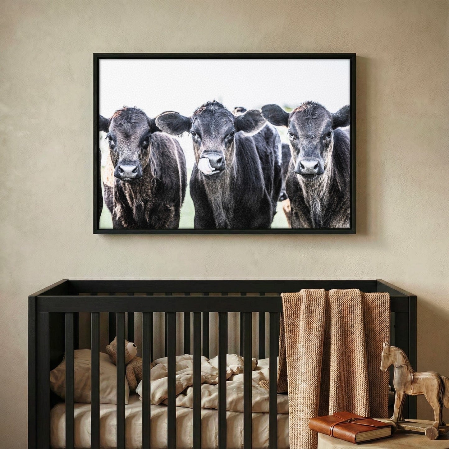 Black Angus Nursery Decor - Western Nursery Art Rustic Baby Room Decor Canvas Print Wall Art Teri James Photography