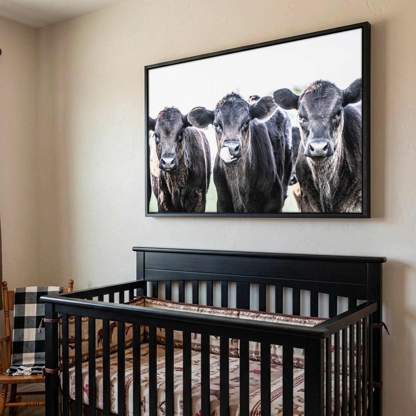 Black Angus Nursery Decor - Western Nursery Art Canvas-Black Frame / 12 x 18 Inches