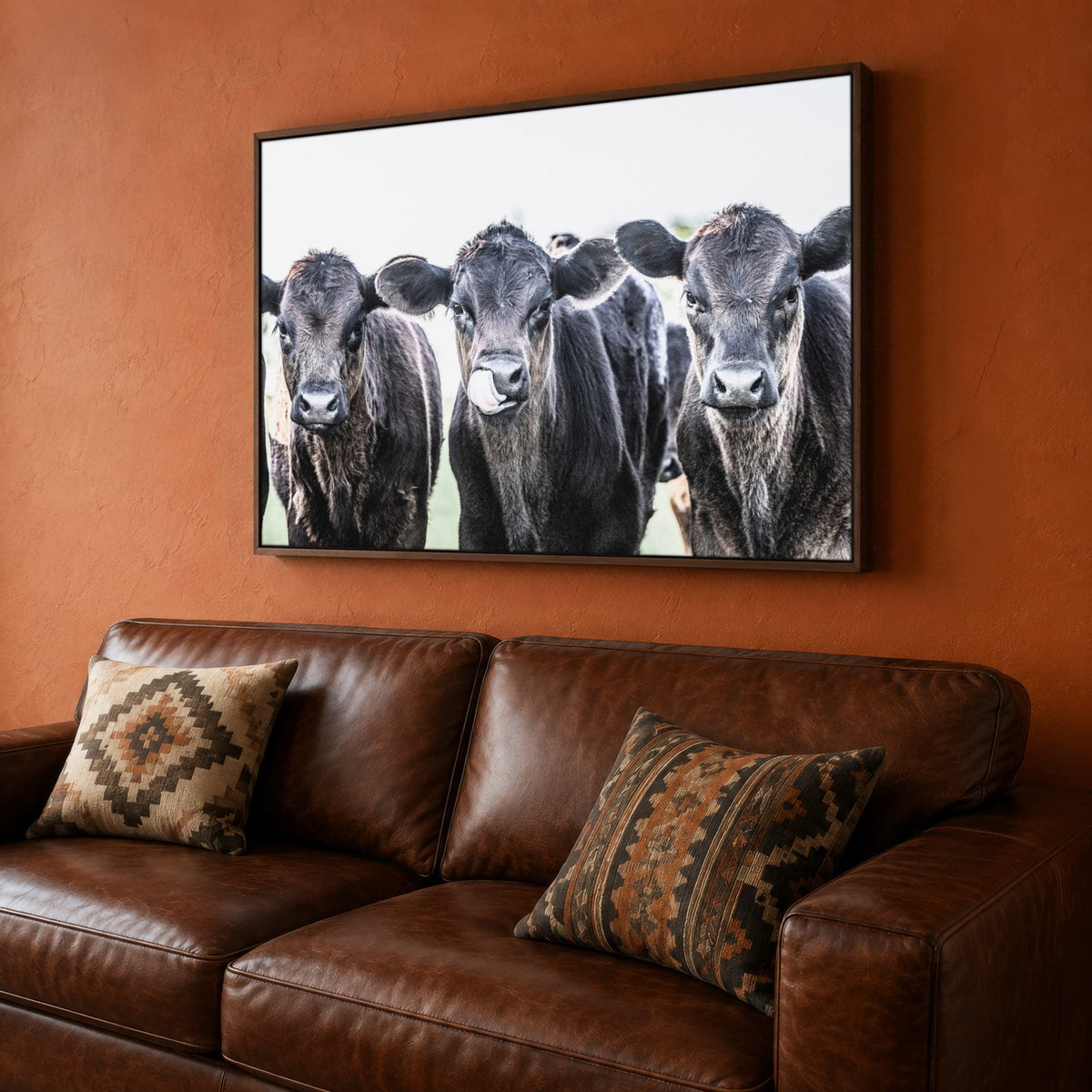 Black Angus Nursery Decor - Western Nursery Art Canvas-Walnut Frame / 12 x 18 Inches