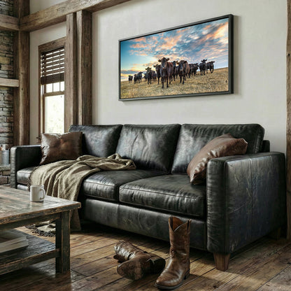 Black Angus Panoramic Art - Western Panorama Canvas Wall Art Teri James Photography
