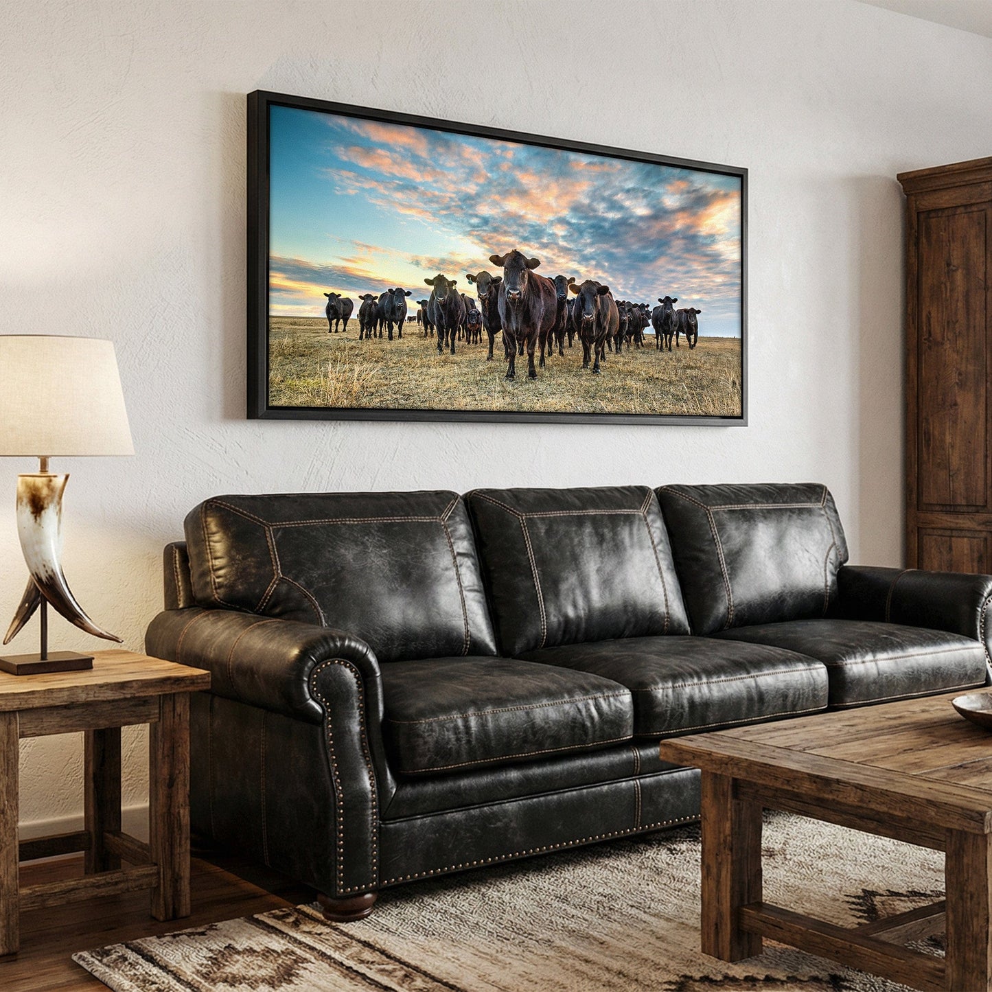 Black Angus Panoramic Art - Western Panorama Canvas Wall Art Teri James Photography