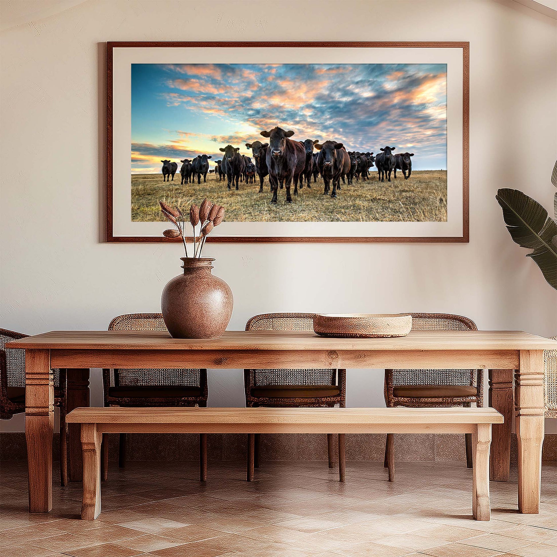 Black Angus Panoramic Art - Western Panorama Canvas Wall Art Teri James Photography