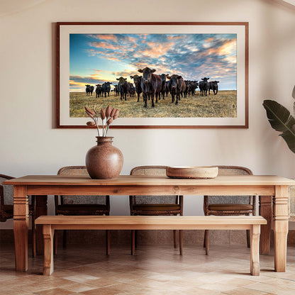 Black Angus Panoramic Art - Western Panorama Canvas Wall Art Teri James Photography