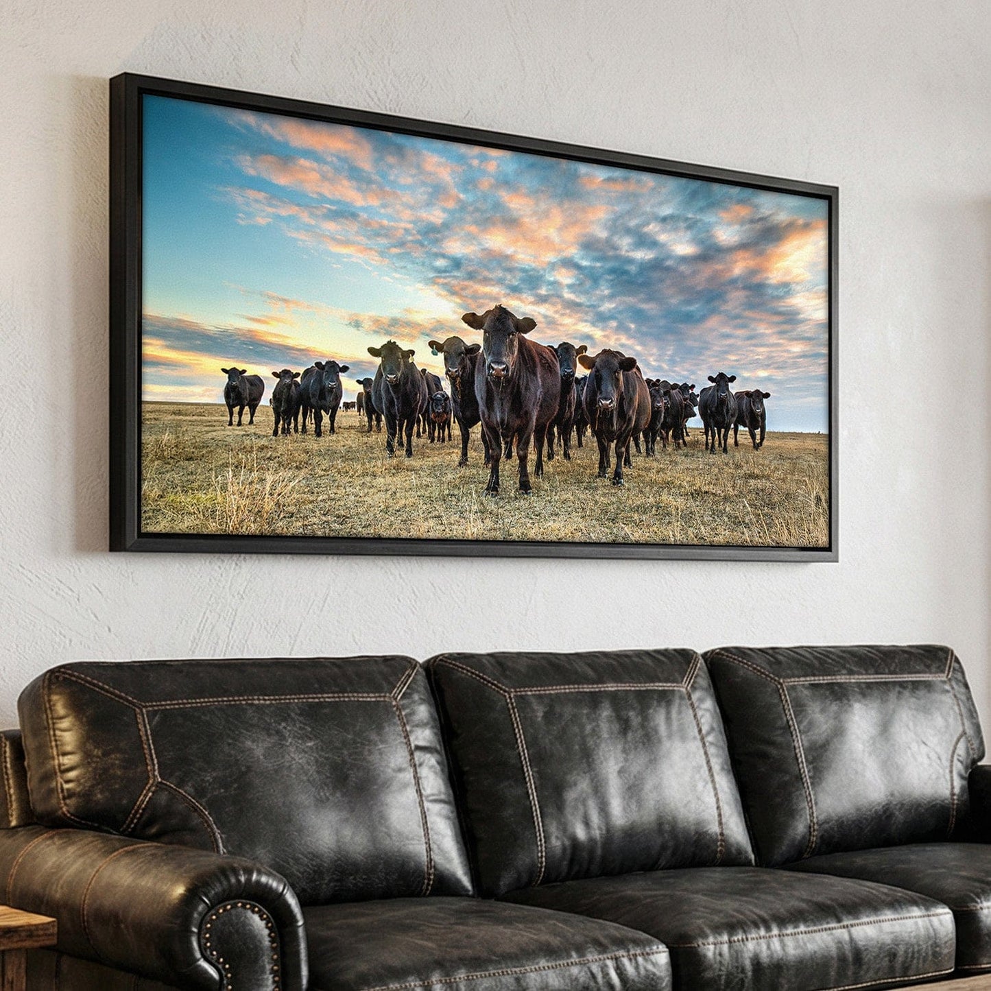 Black Angus Panoramic Art - Western Panorama Canvas Wall Art Teri James Photography