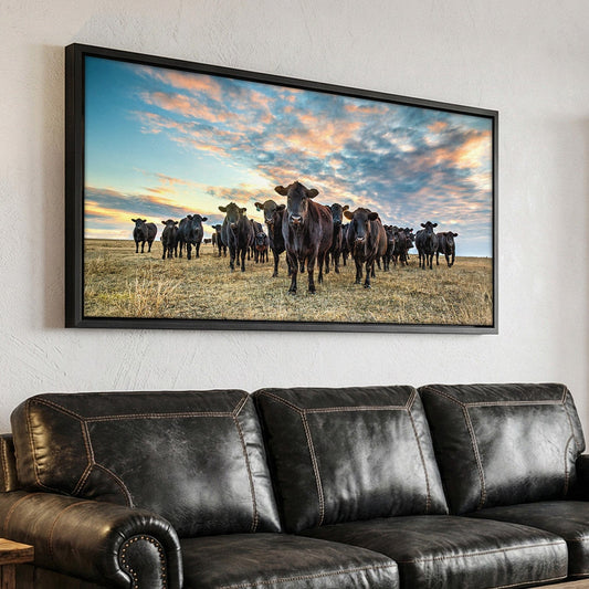 Black Angus Panoramic Art - Western Panorama Canvas Wall Art Teri James Photography