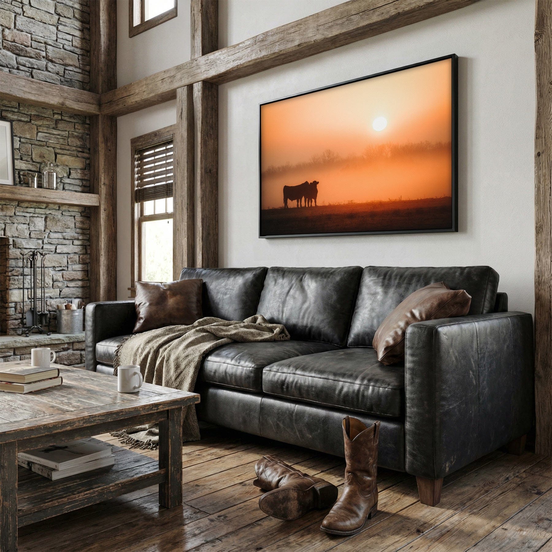 Black Angus Sunrise Print – Orange Ranch Style Wall Decor Wall Art Teri James Photography