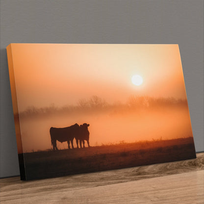 Black Angus Sunrise Print – Orange Ranch Style Wall Decor Canvas-Unframed / 12 x 18 Inches Wall Art Teri James Photography