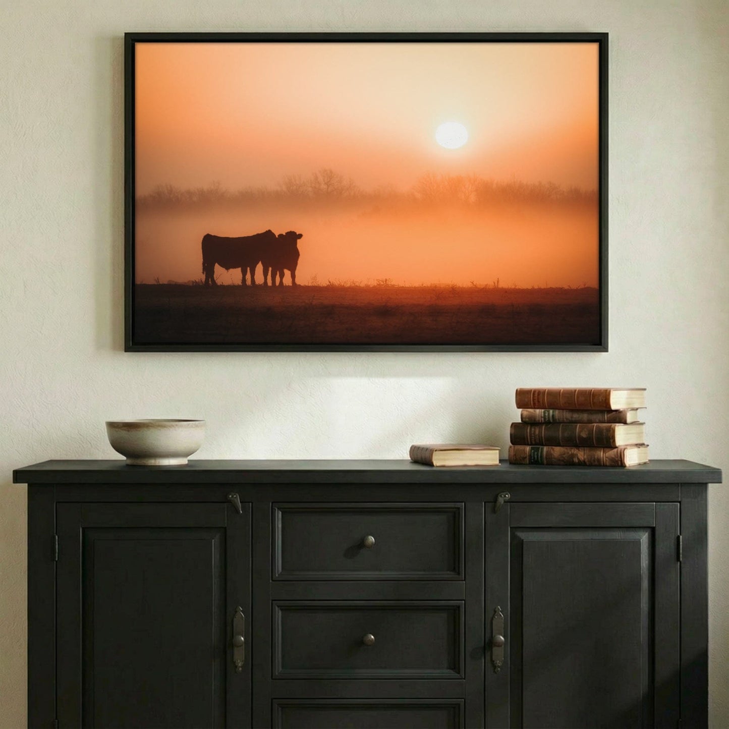 Black Angus Sunrise Print – Orange Ranch Style Wall Decor Wall Art Teri James Photography