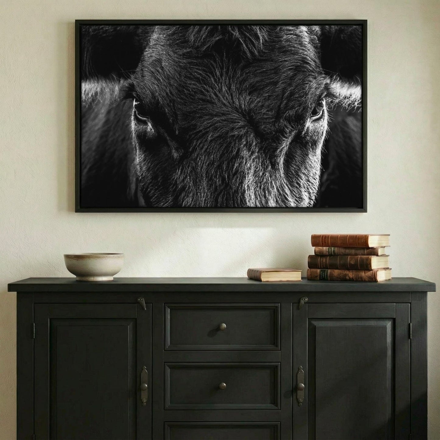 Black Angus Wall Art – Rustic Black and White Cow Closeup Canvas Print Wall Art Teri James Photography