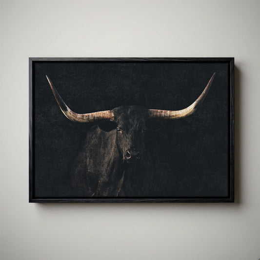 Black Longhorn Canvas Wall Art – Elegant Western Decor